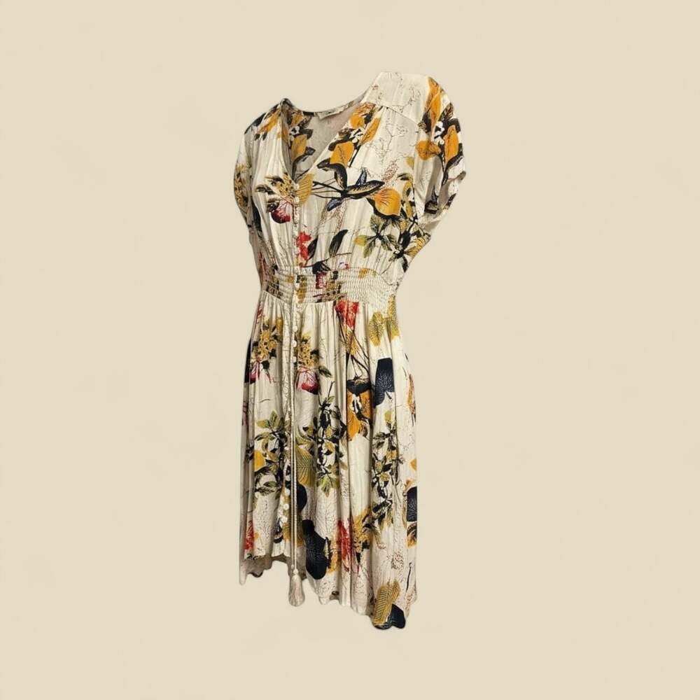 Cupshe Cream Floral Mini Dress with Yellow & Black Accents